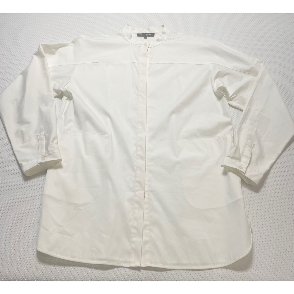 Lafayette 148 NY Tunic‎ Top Long Sleeve Button Down Collarless White Size S